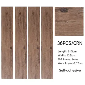 Set of 36 Walnut Effect Wood Grain Self Adhesive PVC Flooring Planks Waterproof Covering 5m²