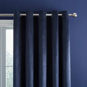 Catherine Lansfield Kingsley Matt Velvet 66x90 Inch Lined Eyelet Curtains Two Panels Navy Blue