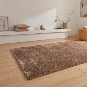 Beige Plain Shaggy 45mm Thick Stain-Resistant Rug For Bedroom, & Dining Room, Easy to Clean Modern Rug-60cm X 120cm