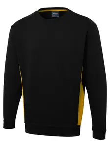 Uneek - Unisex Two Tone Crew New Sweatshirt/Jumper - 60% Cotton 40% Polyester - Black/Yellow - Size 3XL