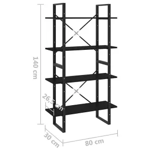 Berkfield 4-Tier Book Cabinet Black 80x30x140 cm Engineered Wood