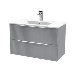 Fluted 805mm Wall Hung Single Vanity Unit Satin Grey