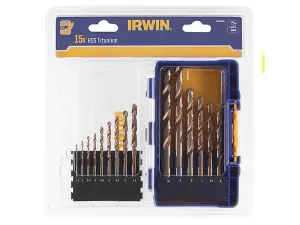 IRWIN HSS Titanium Metal Drill Bit Set, 15 Piece