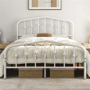 Yaheetech White 4ft6 Double Metal Bed Frame with Arched Headboard and Footboard