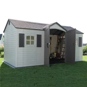 15 x 8 Life Plus Single Entrance Plastic Apex Shed With Plastic Floor + 2 Windows (15ft x 8ft / 15' x 8' / 4.57m X 2.43m)