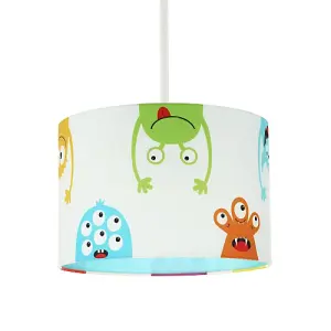 Funny Monsters Kid's Lamp Shade with Sky Blue Inner and Multi Colour Monsters