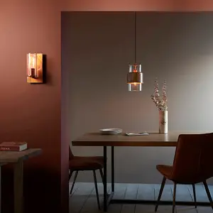 Copper Hanging Ceiling Pendant Light - Clear Glass Shade - Single Bulb Fitting