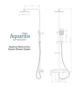 Aquarius RainLux Eco Square Adjustable Exposed Bar Shower System Brushed Brass