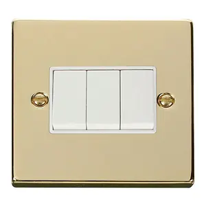 Polished Brass 10A 3 Gang 2 Way Light Switch - White Trim - SE Home