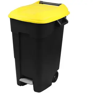 120 Litre Wheelie Bin with Foot Pedal - Yellow Lid