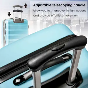 ABS Hard Shell Travel Trolley Suitcase 4 Wheel Luggage Set Hand Luggage 24 Inch Skyblue