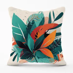 Green Orange Tropical Leaves Outdoor Cushion 45cm x 45cm