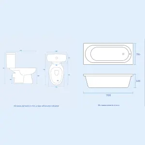 Nes Home 1700mm Bath, 550mm White Basin Vanity, Toilet, Taps & Front Panel