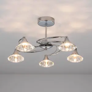 Harper Living Polished Chrome Spiral 5-Light Semi-Flush Ceiling Light