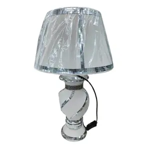 White Silver Glitter Mirrored Table Lamp with Shade Spiral Design