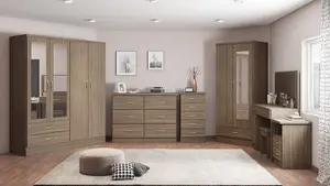 Nevada 4 Door 2 Drawer Mirrored Wardrobe in Rustic Oak Effect Finish