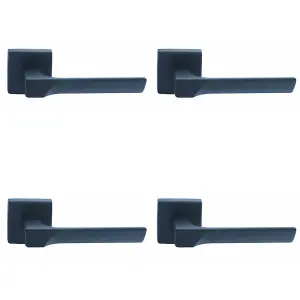 4 PACK - Premium Contoured Door Handle Set - Matt Black Sleek Lever on Square Rose