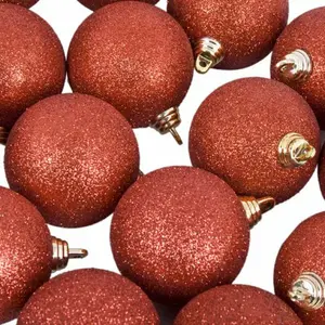 Xmas Glitter Ball Ornament Bauble (Set of 18) Red