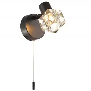 Modern Matte Black Wall Light with Chunky Square Ice Cube Glass Shade