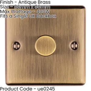 1 Gang 400W LED 2 Way Rotary Dimmer Switch ANTIQUE BRASS Light Dimming Plate