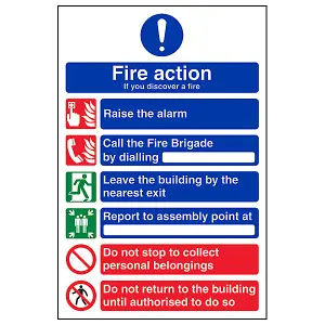 Fire Action 6 Message Safety Sign - Adhesive Vinyl - 200x300mm (x3)