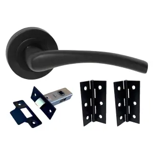 Zena Door Handle Modern Design Matt Black Lever on Rose Internal + Latch & Hinges