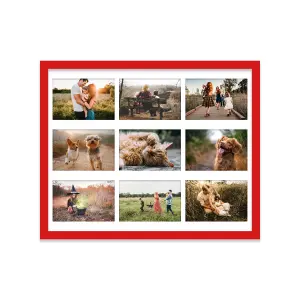 20x16 Inch 9 Opening Photo Collage Frame, Display Nine 6x4 Inch Photos, Multi Aperture Family Picture Frame, Red