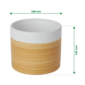 Verve White Wood effect Clay Plant pot (Dia) 16.8cm, (H)14.5cm, 1.9L