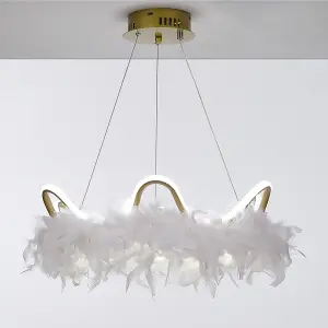 Modern Gold Chic Feather Chandelier Curly LED Ceiling Pendant Light Fixture in White Light