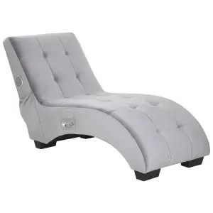 Velvet Chaise Lounge with Bluetooth Speaker USB Port Grey SIMORRE