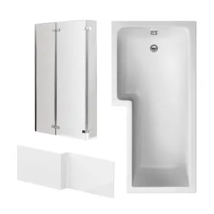 Bath Suite-L Shape Bath, Panel and Fixed Screen with Double Hinge- Left Hand