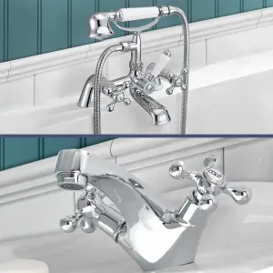 Stafford victorian Bath Shower Mixer & Basin Mono Mixer Tap And Waste