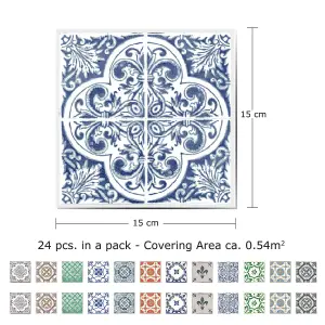 24 Pieces 15x15cm Vintage Porcelain Tile Stickers