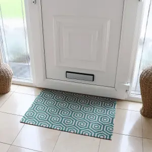 JVL Mega Machine Washable Door Mat 50 x 75 cm, Geo Hex, Teal