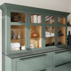 GoodHome Alpinia Matt green wood effect Shaker Glazed Dresser Cabinet door (W)500mm (H)1245mm (T)18mm