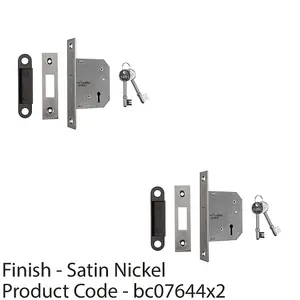 2 PACK - 64mm Residential Standard Profile Deadlock - Satin Nickel - BS EN 12209 Lock