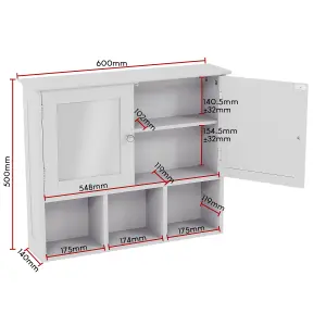 Bath Vida Priano White 2 Door Mirrored Bathroom Wall Cabinet With 3 Compartments