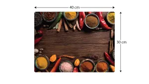 ALLboards Glass Chopping Board SPICES ORIENTAL Wood Plank 30x40cm Cutting Board Splashback Worktop Saver for Kitchen