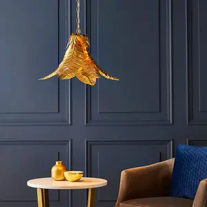 Gold Ceiling Pendant Light Decorative Leaf Design Single Bulb Hanging Fitting