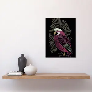 Tropical Bird Jungle Linocut Retro Vintage - Print Unframed / 40.5cm H x 30.5cm W x 0.2cm D