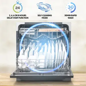 Compact Silver Worktop Dishwasher for 8 Place Settings - Portable and Efficient