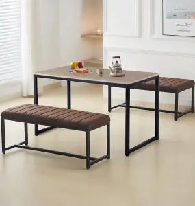 Hallowood Furniture Kempley Fixed Top Dining Table Set with 2 Brown Faux Leather Benches