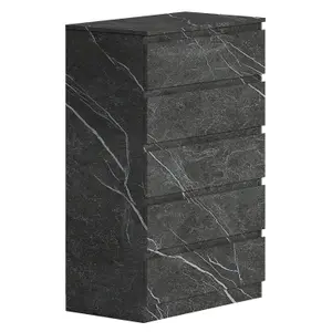 ZITA - 5 Drawer Chest of Drawers in Matt Charcoal Grey Marble Effect