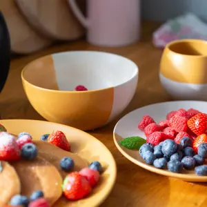 Dipped Stoneware Cereal Bowls - 16.5cm - Mustard - Pack of 4