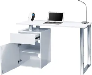 Homeology CALISTA Gloss White with Brushed Steel Legs Contemporary Home Office Computer Desk