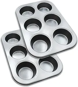 Non-Stick 6-Cup Muffin Trays Alloy Steel Multipurpose Baking Tin for Cupcakes, Yorkshire Puddings & Mini Quiches Pack of 2