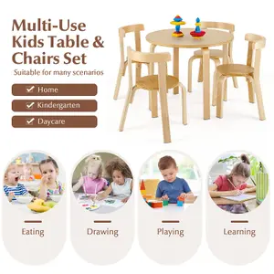 Costway 5-Piece Kids Table and Chair Set Children Wooden Activity Table 4 Curved Chairs