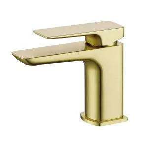 Nes Home Modern Brushed Brass Square Basin Mono Mixer Tap