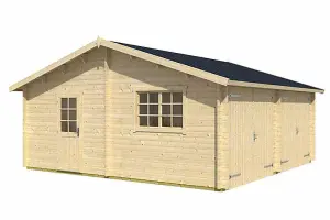 Falkland + 2 x wooden door-Log Cabin, Wooden Garden Room, Timber Summerhouse, Home Office - L635 x W628.6 x H313.5 cm