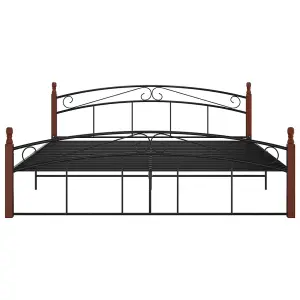 Berkfield Bed Frame Black Metal and Solid Oak Wood 180x200 cm 6FT Super King